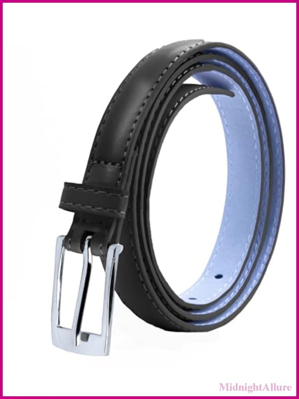 Skinny Dress Belt Women Bonded Leather Silver Polished Buckle